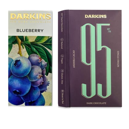 DARKINS Dark Chocolate | 70% Chocolate Blueberries | 95% Chocolate Single Origin | Gluten-free | Hand Crafted Chocolate | Unrefined Cane Sugar | Natural Chocolate Bar | Pack Of 2