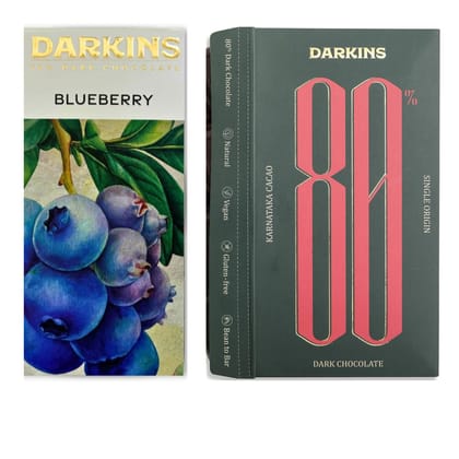 DARKINS Dark Chocolates | 70% Dark Chocolate With Blueberries | 80% Dark Chocolate Single Origin | Vegan | Natural | Bean To Bar | Cacao Beans | Unrefined Cane Sugar | Pack Of 2