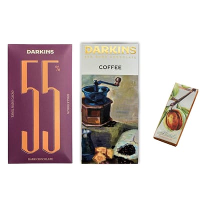 Darkins Dark Chocolate | 55% Single Origin | 65% Coffee | Free 35 Gm Roasted Almond Bar | Gluten-Free | Unrefined Cane Sugar | Natural Chocolate Bar | Pack of 2