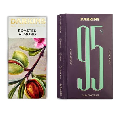 DARKINS Dark Chocolate | 70% Chocolate Roasted Almond | 95% Chocolate Single Origin | Gluten-free | Hand Crafted Chocolate | Unrefined Cane Sugar | Natural Chocolate Bar | Pack Of 2