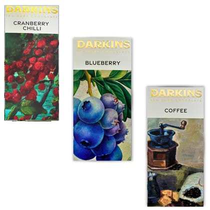 DARKINS Dark Chocolate | 70% Dark Chocolate With Blueberries | 65% Dark Chocolate With Coffee | 70% Dark Chocolate With Cranberry & Chilli | Gluten-free | Cane Sugar | No Artificial Flavors | Natural Chocolate Bar | 50 Gm Each Pack Of 3