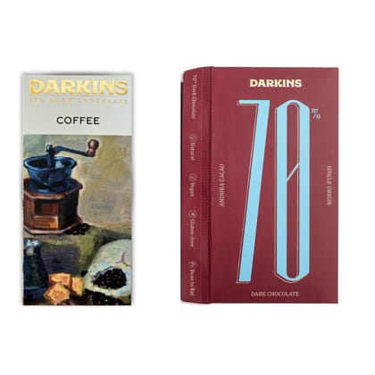 Darkins Dark Chocolate | 70% Chocolate Single Origin | 65% Chocolate With Coffee | Gluten-free | Hand Crafted Chocolate | Unrefined Cane Sugar | Natural Chocolates Bar | Pack Of 2