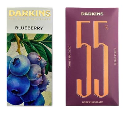 DARKINS Dark Chocolate | 70% Chocolate Blueberries | 55% Chocolate Single Origin | Gluten-free | Hand Crafted Chocolate | Unrefined Cane Sugar | Natural Chocolate Bar | Pack Of 2