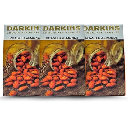 DARKINS Roasted Almond Chocolates Pebbles | Vegan | Gluten Free | Unrefined Cane Sugar | Crunchy Bites | Crunchy Almond Chocolate | 50g Each Pack of 3