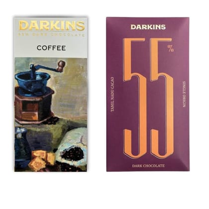 DARKINS Dark Chocolate | 65% Coffee | 55% Single Origin | Gluten-free | Hand Crafted Chocolate | Chocolates Bar | Pack Of 2