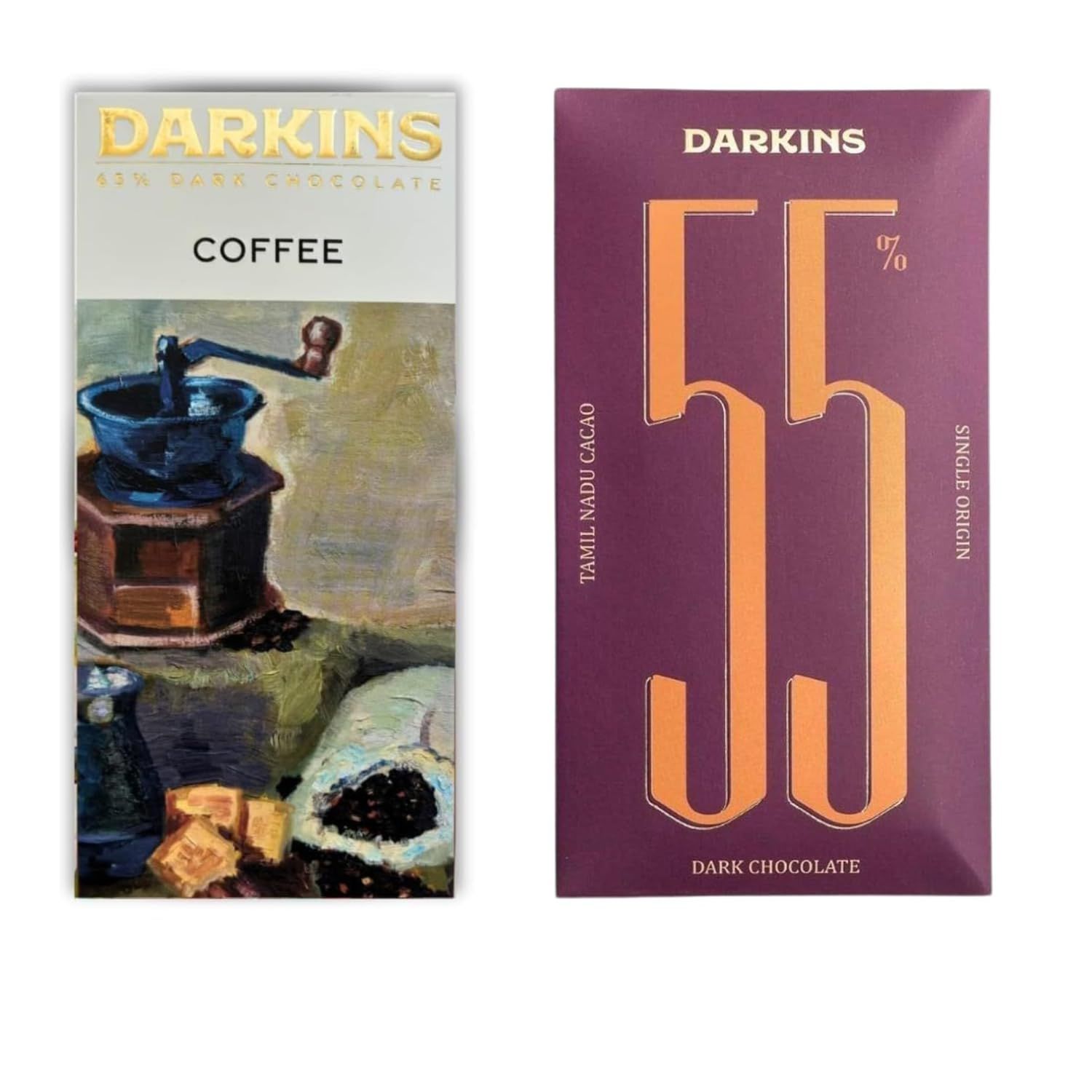 DARKINS Dark Chocolate | 65% Coffee | 55% Single Origin | Gluten-free | Hand Crafted Chocolate | Chocolates Bar | Pack Of 2