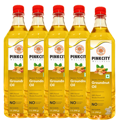 Pinkcity Wellness Wooden Cold Pressed Groundnut Oil 5 Litre| 1 Litre x 5 Bottles | Peanut Oil