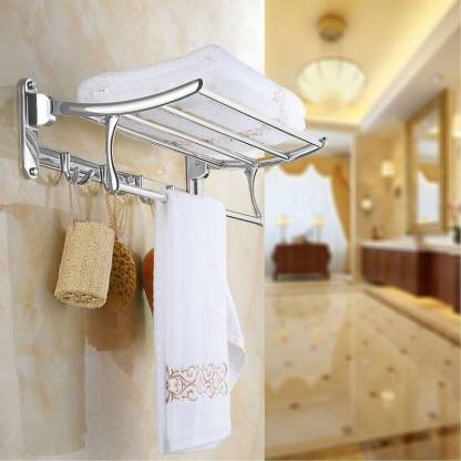 Folding Towel Rack for Bathroom/ Stand/Hanger/Bathroom Accessories Silver Towel Holder  (Stainless Steel)