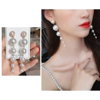 Qawvler Stylish Drop Earings Korean White Pearls (1 Pair Set)
