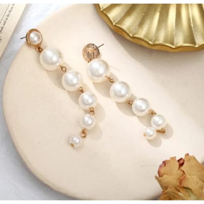 Qawvler Stylish Drop Earings Korean White Pearls (1 Pair Set)