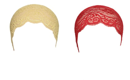 Girls and Womens Hijab Cap Hijab Headband, Under Hijab Scarf Cream and Dark Red Naqab Head Scarf (2 pcs)