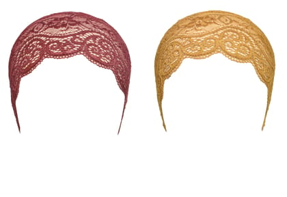 Girls and Womens Hijab Cap Hijab Headband, Under Hijab Scarf Dark Maroon and Golden Naqab Head Scarf (2 pcs)