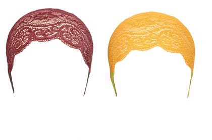 Girls and Womens Hijab Cap Hijab Headband, Under Hijab Scarf Dark Maroon and Yellow Naqab Head Scarf (2 pcs)