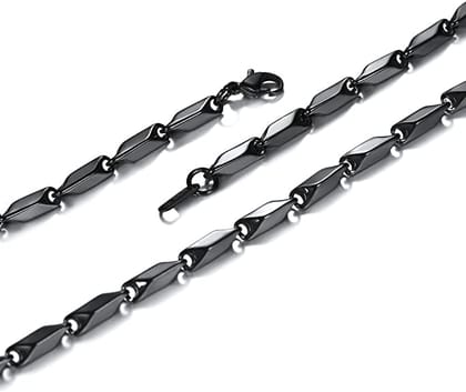 Qawvler Stainless Steel Rice Chain for Men & Boys (Shining Black)