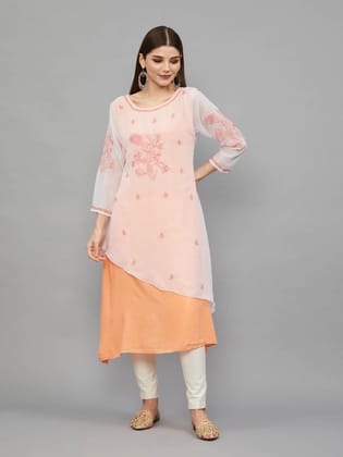 Chikankari Hand Embroidered Georgette & Rayon Kurta with Slip-2345 Chikankari Hand Embroidered Georgette & Rayon Kurta with Slip-2345