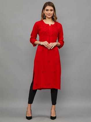 Chikankari Hand Embroiderd Rayon Straight Kurta-2413 Chikankari Hand Embroiderd Rayon Straight Kurta-2413