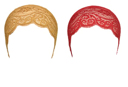 Girls and Womens Hijab Cap Hijab Headband, Under Hijab Scarf Golden and Dark Red Naqab Head Scarf (2 pcs)