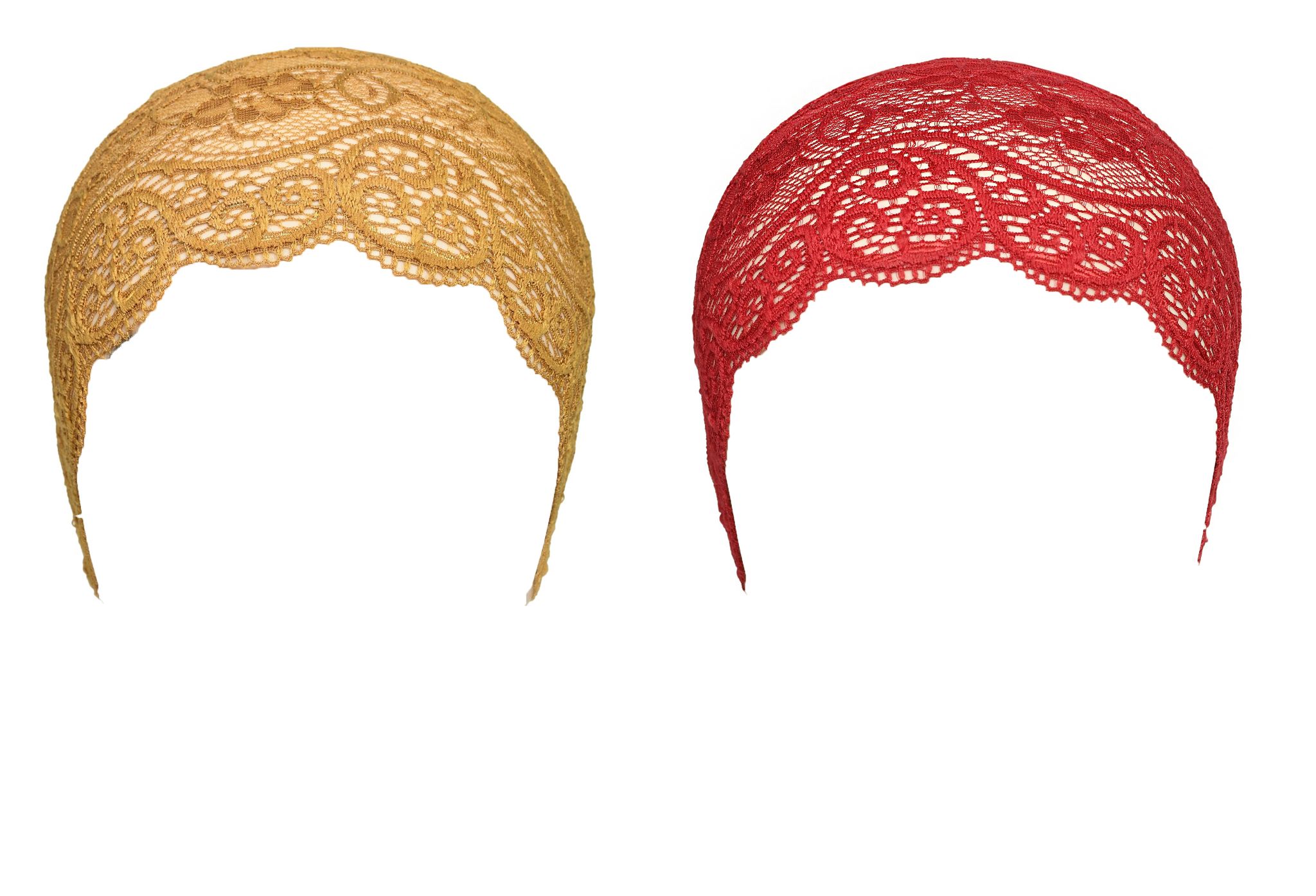 Girls and Womens Hijab Cap Hijab Headband, Under Hijab Scarf Golden and Dark Red Naqab Head Scarf (2 pcs)