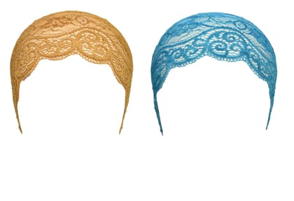 Girls and Womens Hijab Cap Hijab Headband, Under Hijab Scarf Golden and Light Blue Naqab Head Scarf (2 pcs)