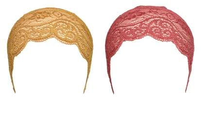 Girls and Womens Hijab Cap Hijab Headband, Under Hijab Scarf Golden and Light Maroon Naqab Head Scarf (2 pcs)