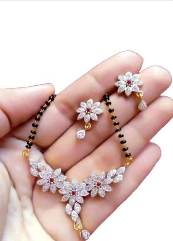 American Diamond flower design Mangalsutra with earrings