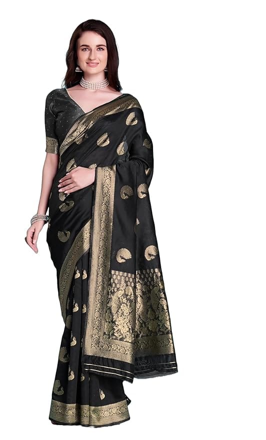 Black Georgette Khaddi Pure Silk Saree