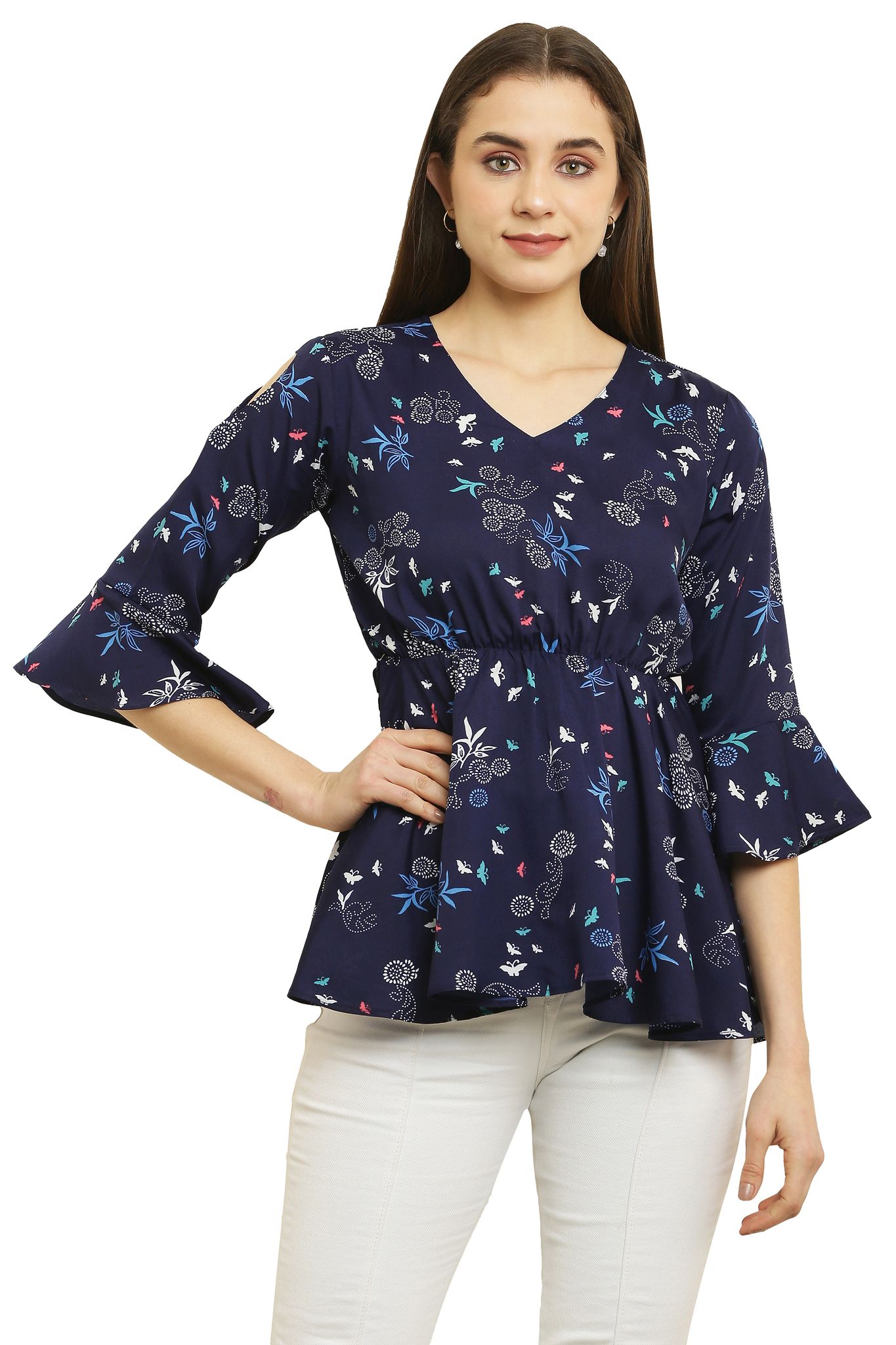 Tripti Enterprises Women's & Girls Soft Crepe Round Neck Floral&nbsp;Print Designer&nbsp;Top