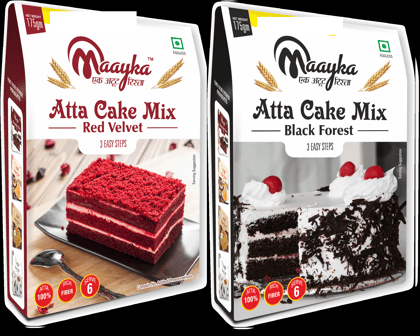 Maayka Premium | Atta Red Velvet Cake Mix & Black Forest Cake Mix (Pack of 2)