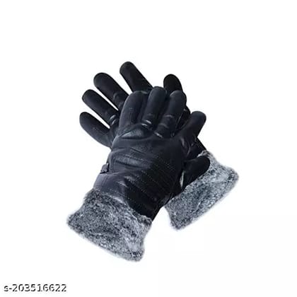 Winter Leather Hand Gloves With Fur and Waterproof For Men And Women
