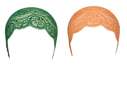 Girls and Womens Hijab Cap Hijab Headband, Under Hijab Scarf Green and Orange Naqab Head Scarf (2 pcs)