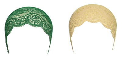 Girls and Womens Hijab Cap Hijab Headband, Under Hijab Scarf Green and Creem Naqab Head Scarf (2 pcs)