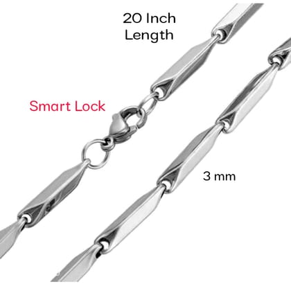 Qawvler Stainless Steel Rice Chain for Men & Boys (Shining Silver)
