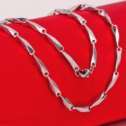 Qawvler Stainless Steel Rice Chain for Men & Boys (Shining Silver)