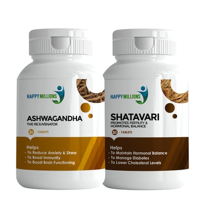 Happy Millions Ayurvedic Ashwagandha and Shatavari | Combo Pack Of 2  (30+30 Tablets)