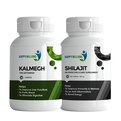 Happy Millions Ayurvedic Kalmegh And Shilajit || Combo Pack of Two || (30+30) Tablets