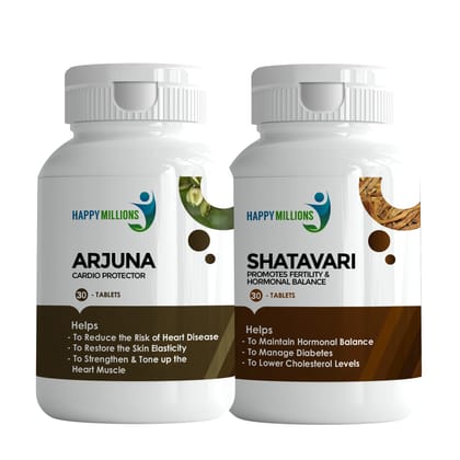 Happy Millions Ayurvedic Arjuna and Shatavari | Combo Pack Of 2  (30 + 30 Tablets)