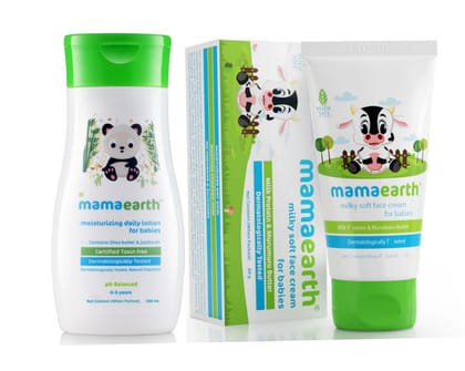 Mamaearth Moisturizing Daily lotion for Babies (200ml) + Mamaearth Milky Soft Face Cream for Babies with Milk Protein Murumuru Butter (60gm)