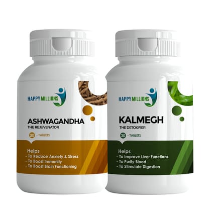 Happy Millions Ayurvedic Ashwagandha and Kalmegh | Combo Pack Of 2  (30 + 30 Tablets)