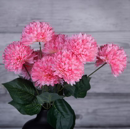 OVG Chrysanthemum Ball, Godavari Flower (Bunch of 9 Pcs) Artificial Flowers 60cm Fabric and Plastic (Without Vase) Hydrangea Flower Stick for Home Decor, Decoration Items (Pink) (Pink)