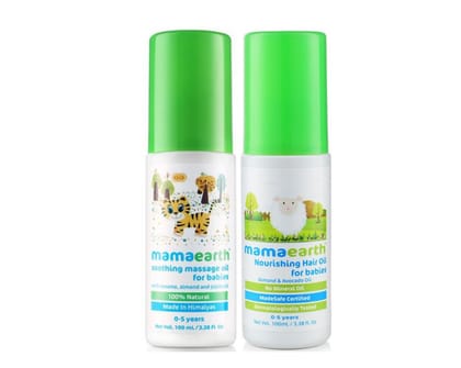 Mamaearth Soothing Massage Oil for Babies 0 - 5 Years (100ml) + Mamaearth Nourishing Hair Oil For Babies (100ml) Pack of 2
