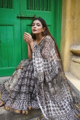 KaisorI Malhar Saira Kota blockprinted cotton silk saree