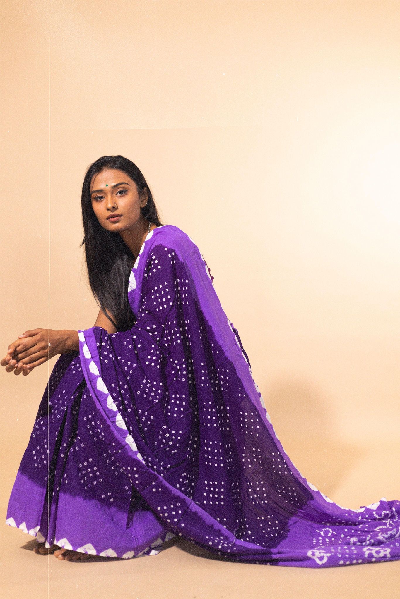 Boond - Kaisori Bandhani shades of purple Bandhani cotton saree