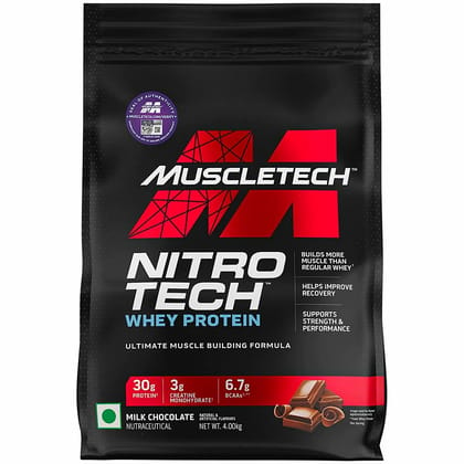 MuscleTech NitroTech Whey Protein, 4 kg (8.8 lb), Milk Chocolate (Flavour - MILK CHOCOLATE, Flavour - MILK CHOCOLATE) by Total Sporting &amp; Fitness Solutions Pvt Ltd