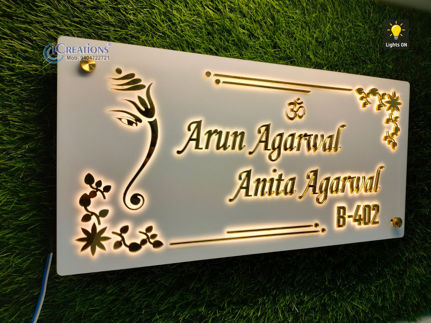 iCreations Custom Acrylic Nameplate with LED Lights for Home Entrance (8x16 inch)