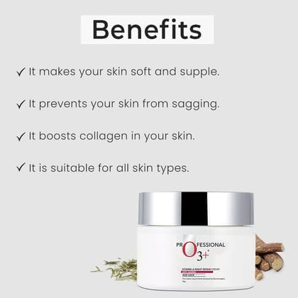 O3+ Vitamin-A Night Repair Anti-Ageing Cream (50gm)