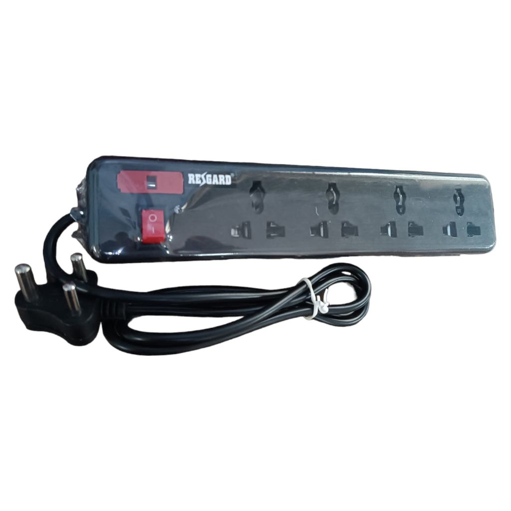 Protect Your Electronics: Regard Spike Guard (1.5m ,4 Socket , Black) - Quality Copper, Sturdy Build, Made in India