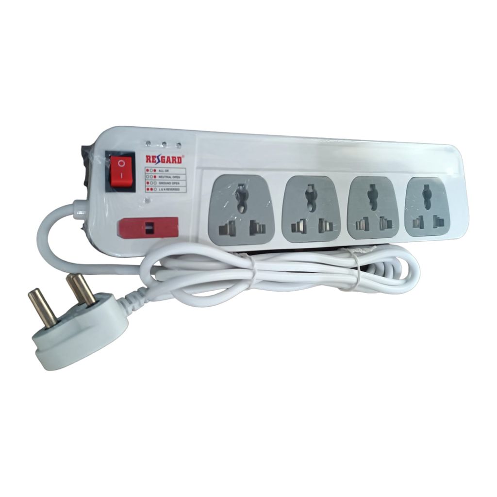 Indian-Made: Regard SpikeGuard (1.5m wire length ,4 Sockets , White) - Quality Copper, Sturdy Build, Built-in Protection