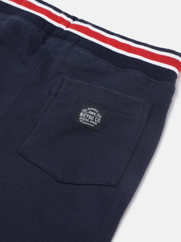 Boys Navy Blue Organic Cotton Solid Regular Fit Cargo Shorts