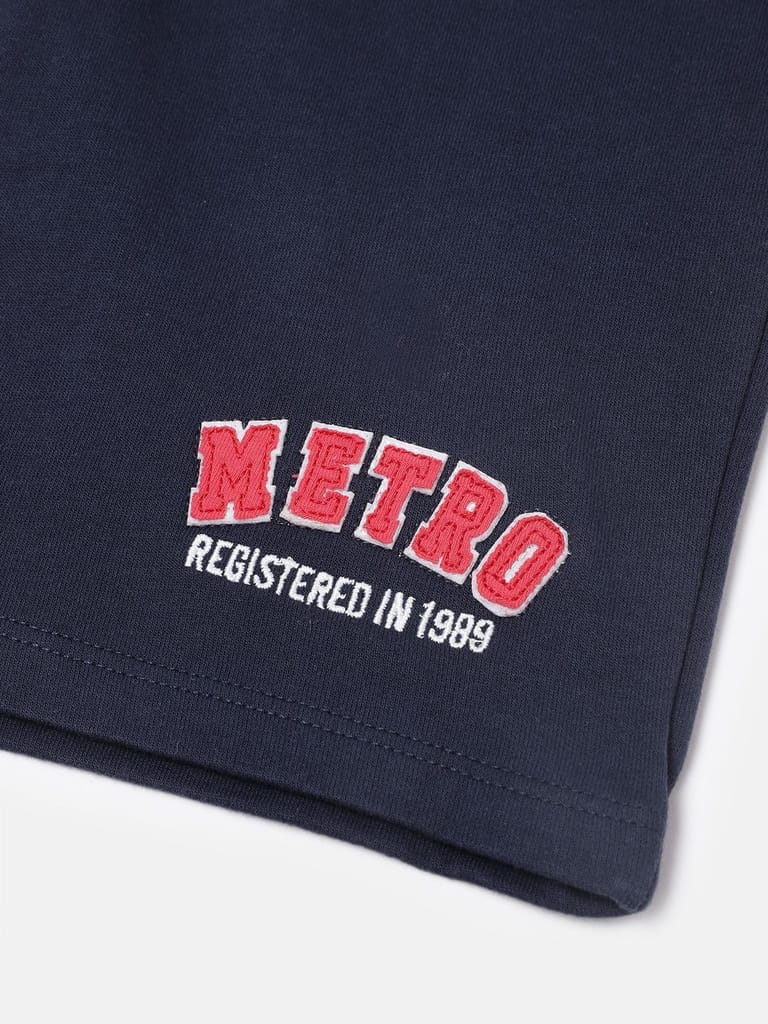 Boys Navy Blue Organic Cotton Solid Regular Fit Cargo Shorts