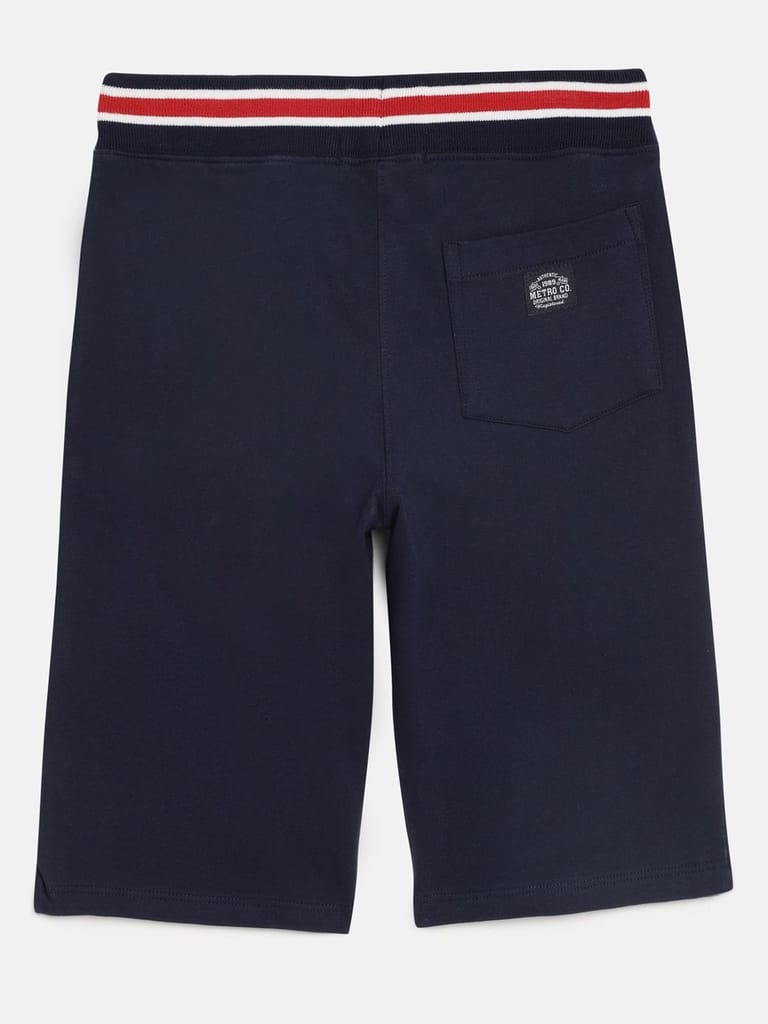 Boys Navy Blue Organic Cotton Solid Regular Fit Cargo Shorts